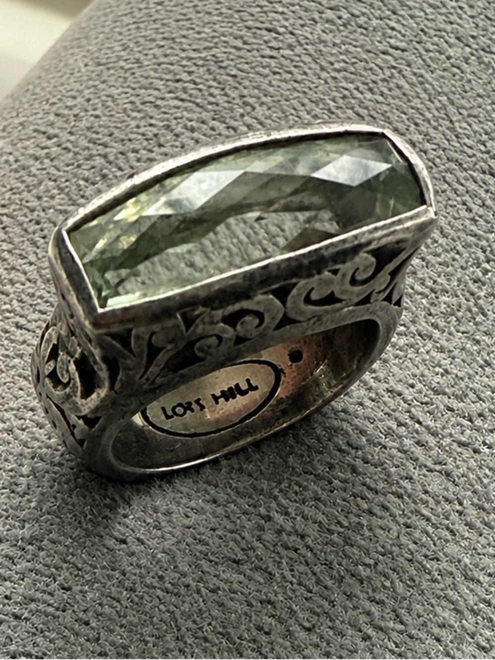 Lois Hill Silver Ring with Faceted Green Amethyst Stone